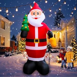 9ft tall Festive Santa Claus Inflatable with Christmas Tree